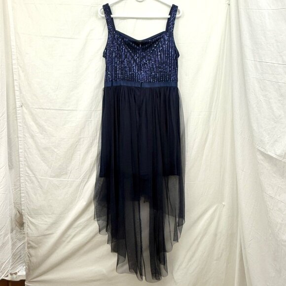 Knee Length Dress w/Tule Hi-Low Overlay Sequin Top Women XL Blue Dressystar - Picture 4 of 10